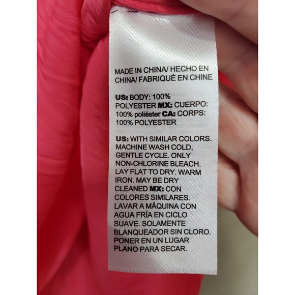 Chico's Pink Crinkle Texture Pleated Ruffle Neck Tiered Flare Sleeve Blouse Sz S - Picture 6 of 7